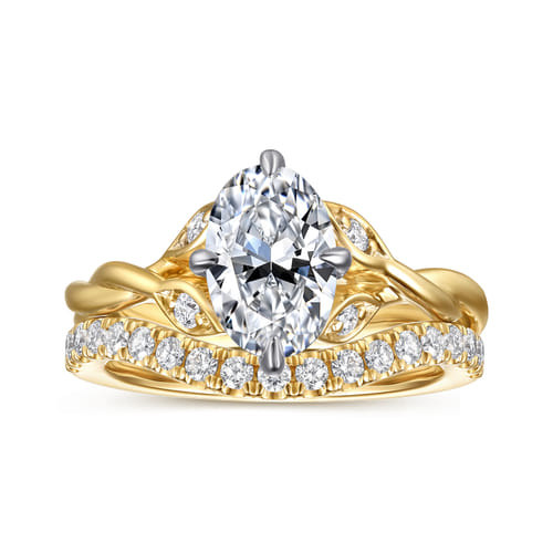14K Yellow Gold Twisted Oval Diamond Engagement Ring