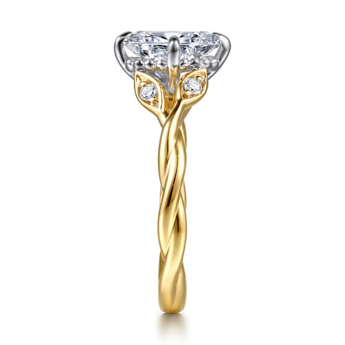 14K Yellow Gold Twisted Oval Diamond Engagement Ring