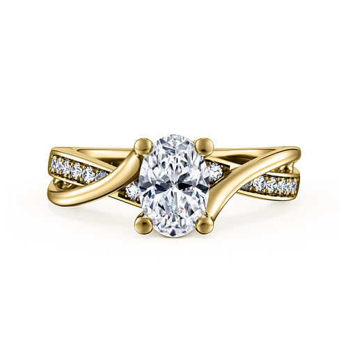 14K Yellow Gold Twisted Oval Diamond Engagement Ring