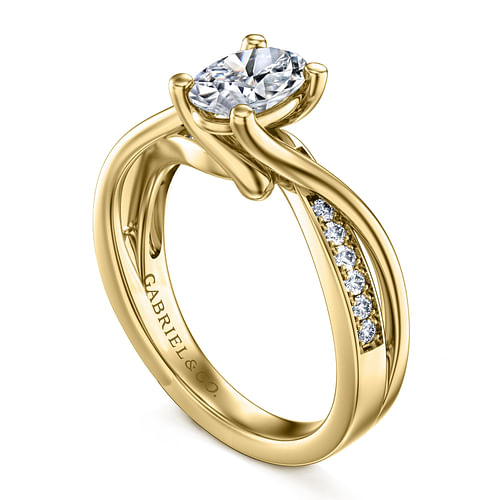 14K Yellow Gold Twisted Oval Diamond Engagement Ring