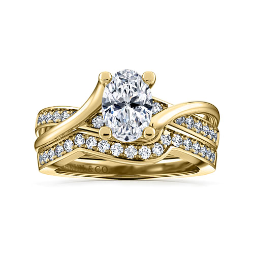 14K Yellow Gold Twisted Oval Diamond Engagement Ring