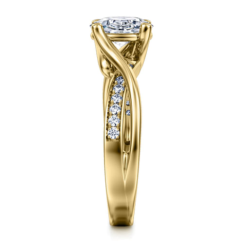 14K Yellow Gold Twisted Oval Diamond Engagement Ring