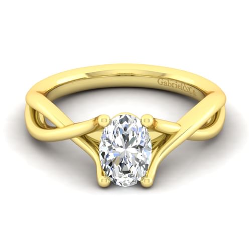 14K Yellow Gold Twisted Oval Diamond Engagement Ring