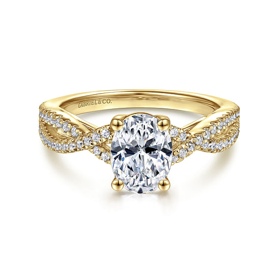 Gabriel - 14K Yellow Gold Twisted Oval Diamond Engagement Ring