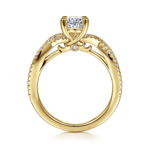 14K Yellow Gold Twisted Oval Diamond Engagement Ring