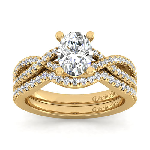 14K Yellow Gold Twisted Oval Diamond Engagement Ring