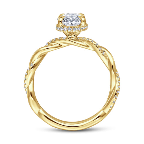 14K Yellow Gold Twisted Oval Halo Diamond Engagement Ring