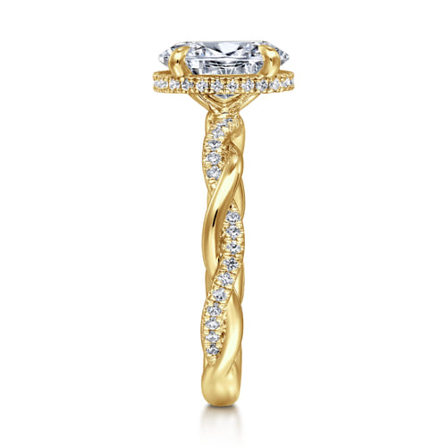 14K Yellow Gold Twisted Oval Halo Diamond Engagement Ring