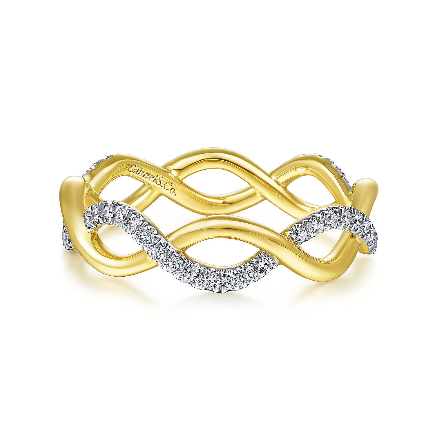 14K Yellow Gold Twisted Pavé Diamond Ring