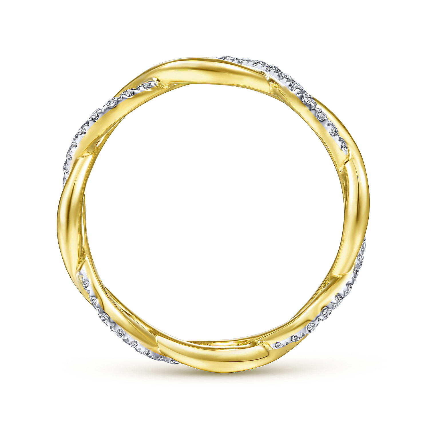 14K Yellow Gold Twisted Pavé Diamond Ring