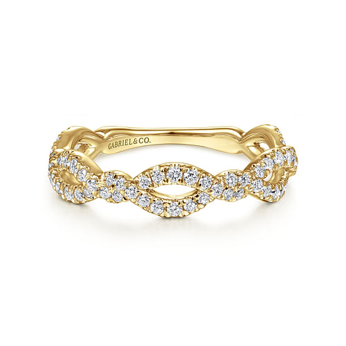 14K Yellow Gold Twisted Pavé Diamond Stackable Ring