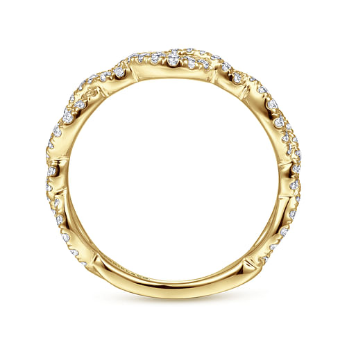 14K Yellow Gold Twisted Pavé Diamond Stackable Ring