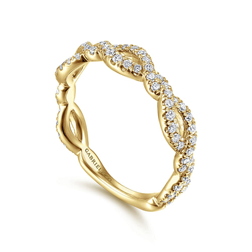 14K Yellow Gold Twisted Pavé Diamond Stackable Ring