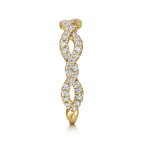 14K Yellow Gold Twisted Pavé Diamond Stackable Ring