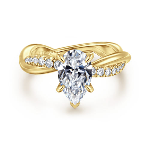 14K Yellow Gold Twisted Pear Shape Diamond Engagement Ring