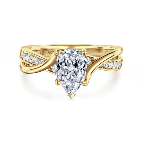 Gabriel - 14K Yellow Gold Twisted Pear Shape Diamond Engagement Ring