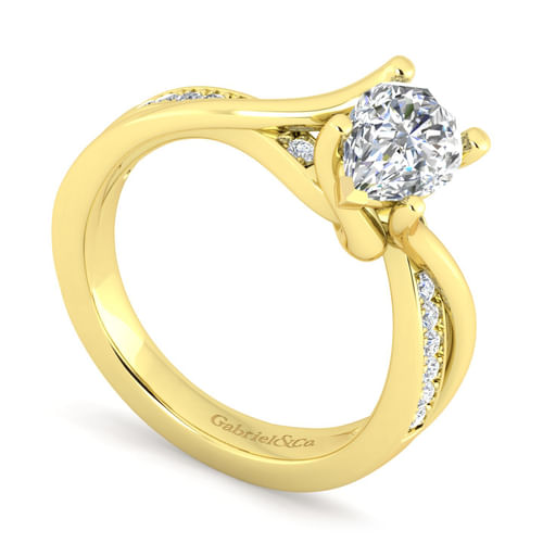 14K Yellow Gold Twisted Pear Shape Diamond Engagement Ring