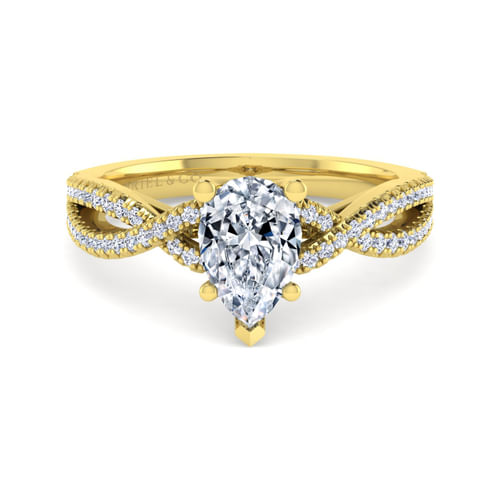 14K Yellow Gold Twisted Pear Shape Diamond Engagement Ring