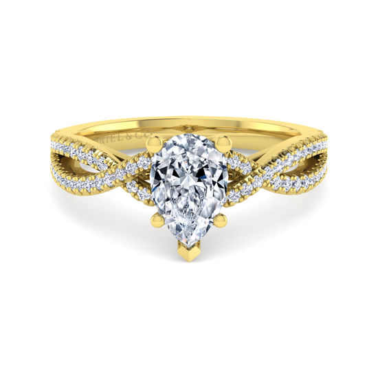 Gabriel - 14K Yellow Gold Twisted Pear Shape Diamond Engagement Ring