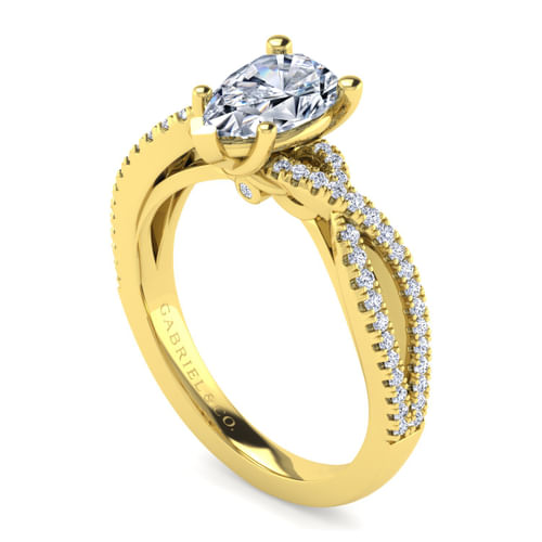14K Yellow Gold Twisted Pear Shape Diamond Engagement Ring