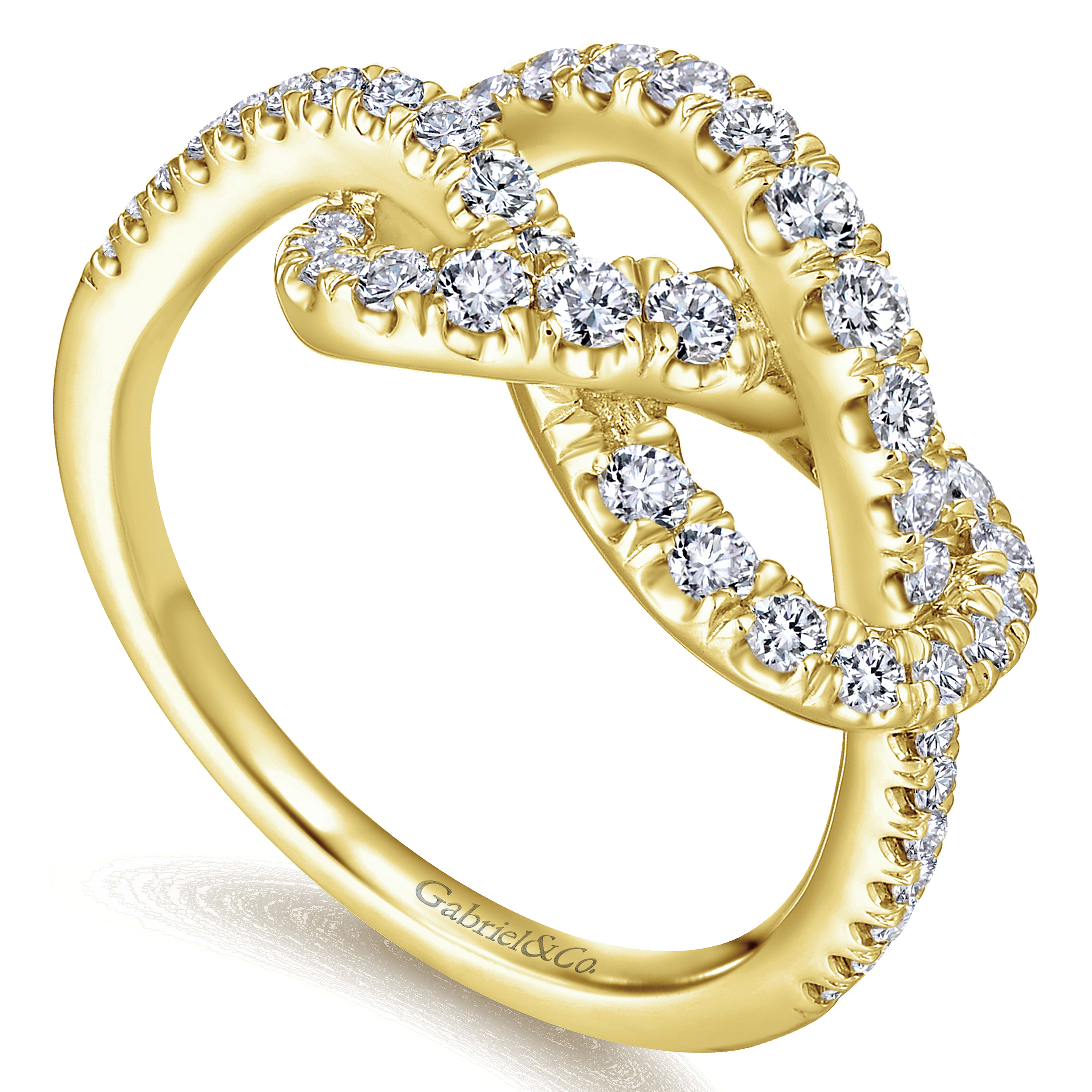 14K Yellow Gold Twisted Pretzel Diamond Ring