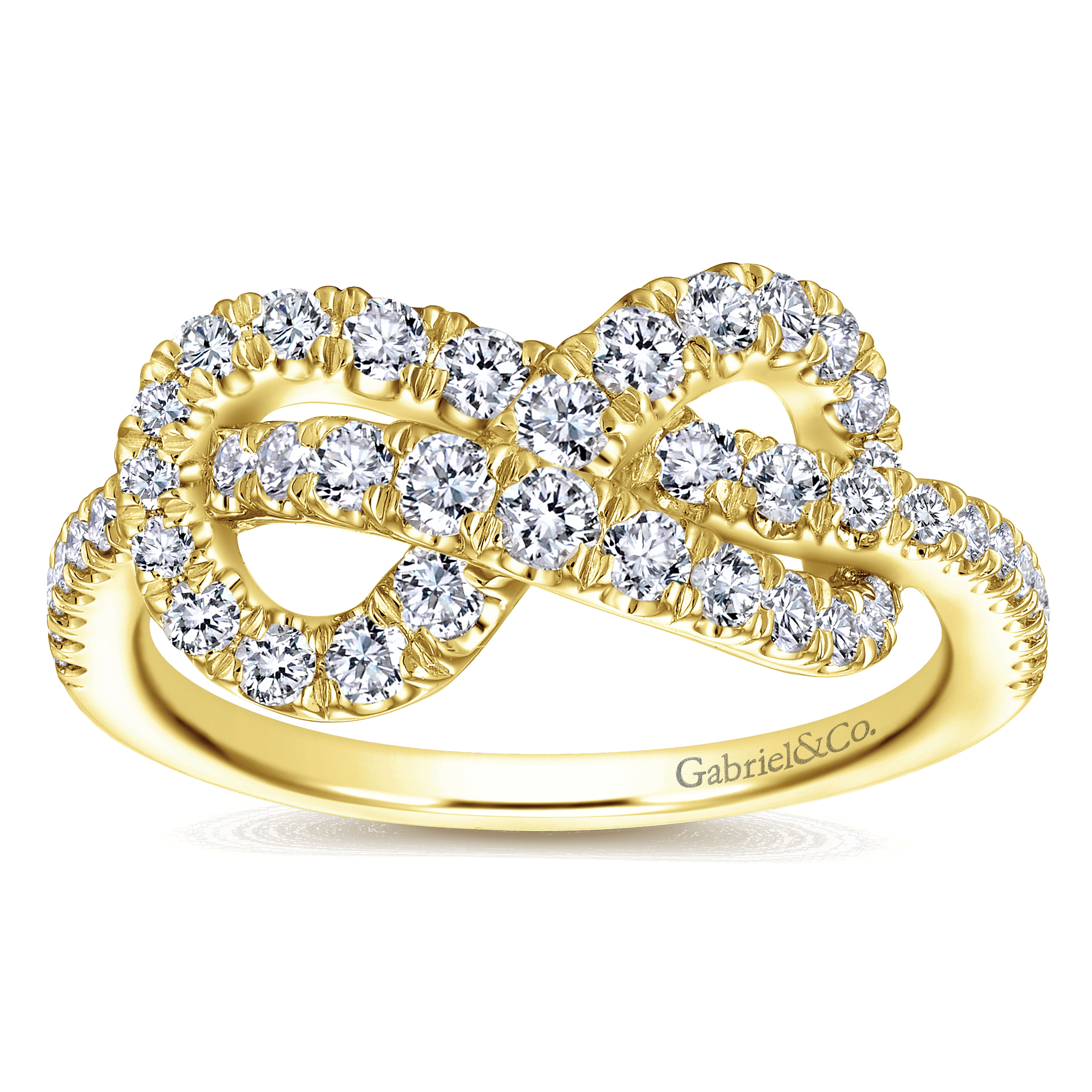 14K Yellow Gold Twisted Pretzel Diamond Ring