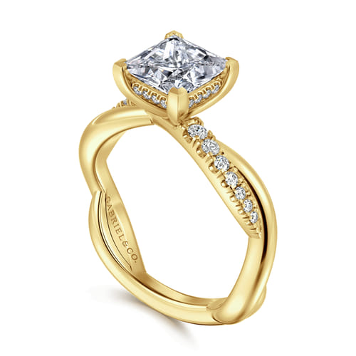 14K Yellow Gold Twisted Princess Cut Diamond Engagement Ring