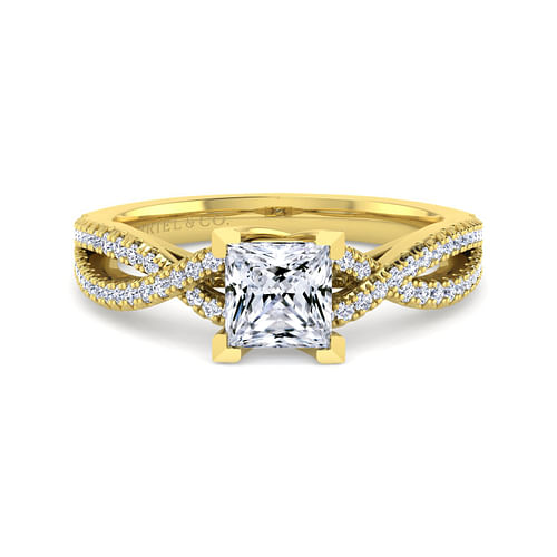 14K Yellow Gold Twisted Princess Cut Diamond Engagement Ring
