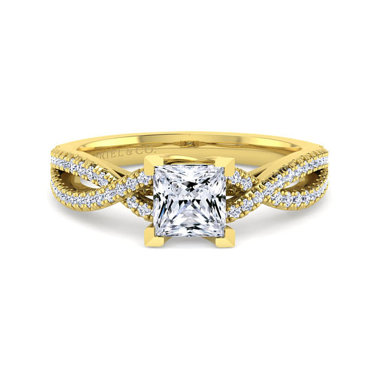 Gabriel - 14K Yellow Gold Twisted Princess Cut Diamond Engagement Ring
