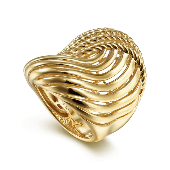 14K Yellow Gold Twisted Rope Abstract Ring angle 3