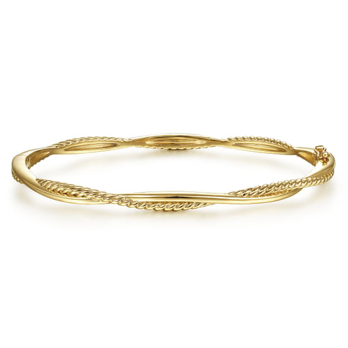 14K Yellow Gold Twisted Rope Bangle Bracelet 