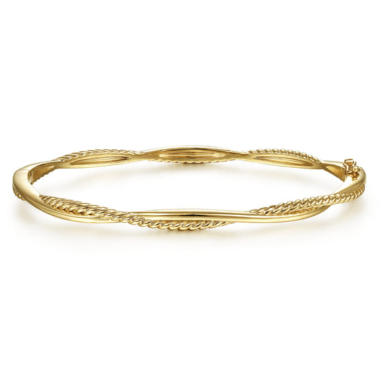 14K Yellow Gold Twisted Rope Bangle Bracelet 