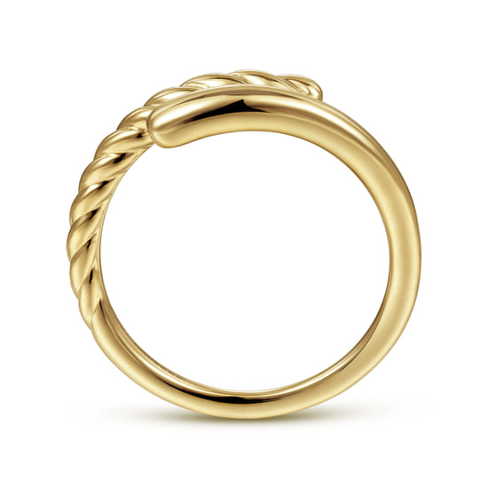 14K Yellow Gold Twisted Rope Bypass Open Ring angle 2