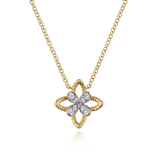 Gabriel - 14K Yellow Gold Twisted Rope Clover Pendant Necklace with Diamond Petals