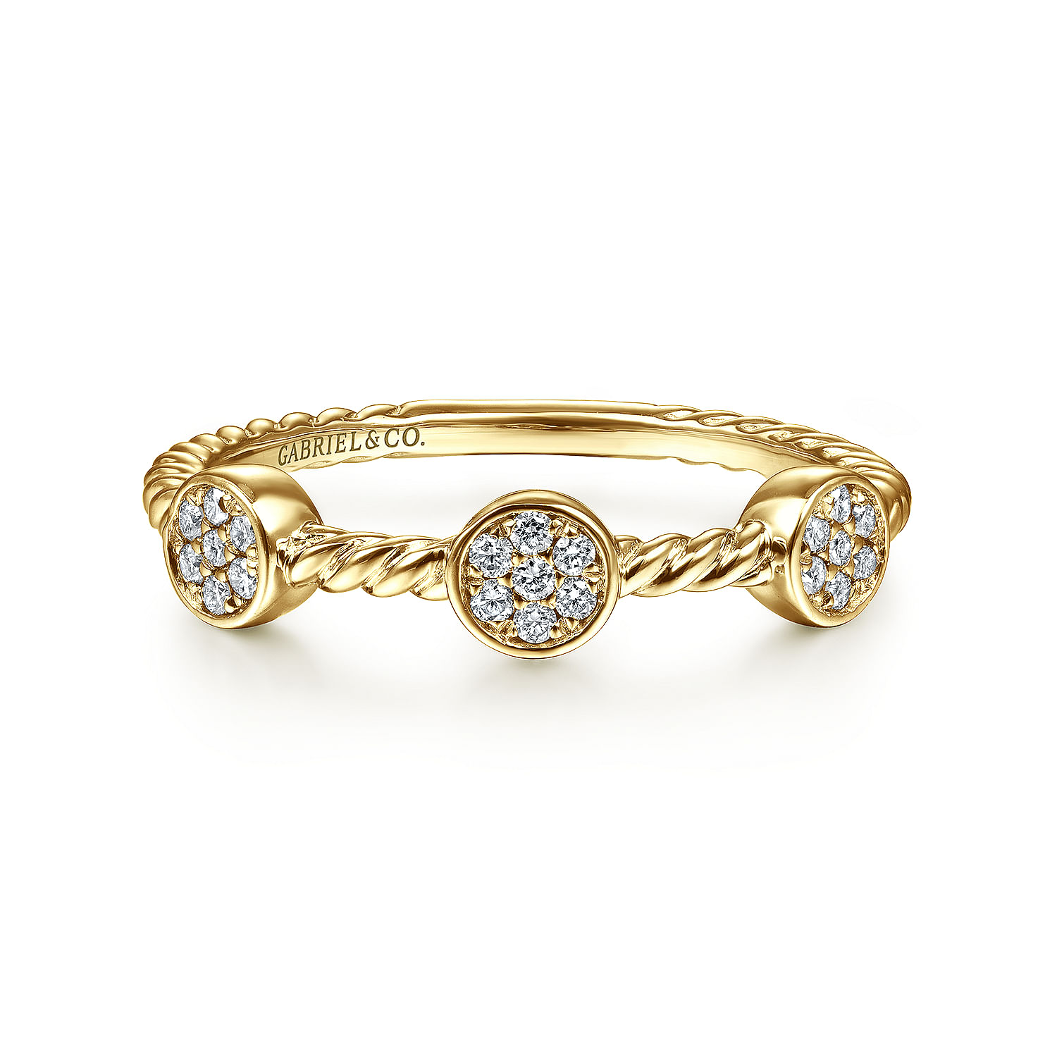 Gabriel - 14K Yellow Gold Twisted Rope Cluster Diamond Station Stackable Ring