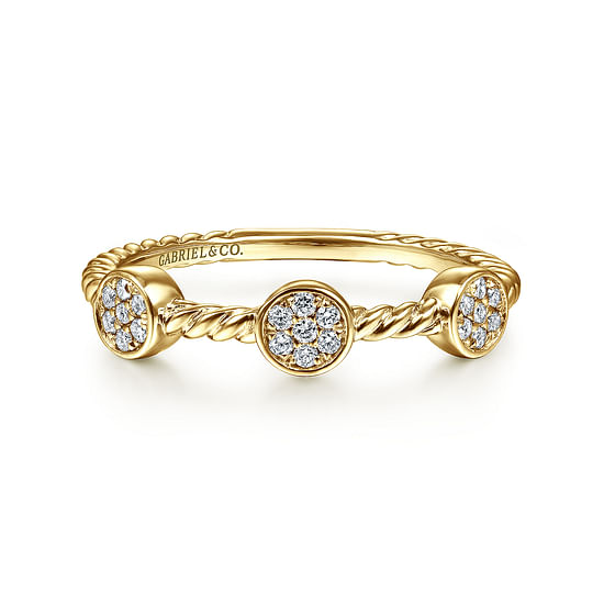 Gabriel - 14K Yellow Gold Twisted Rope Cluster Diamond Station Stackable Ring