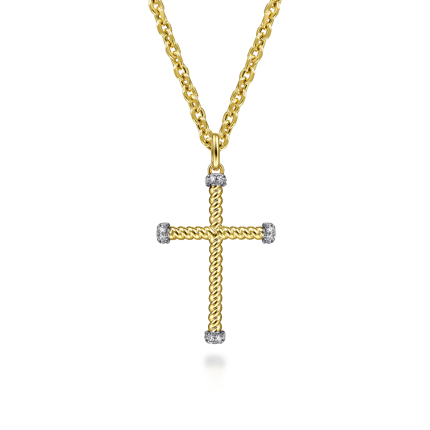 14K Yellow Gold Twisted Rope Cross Pendant with Diamonds
