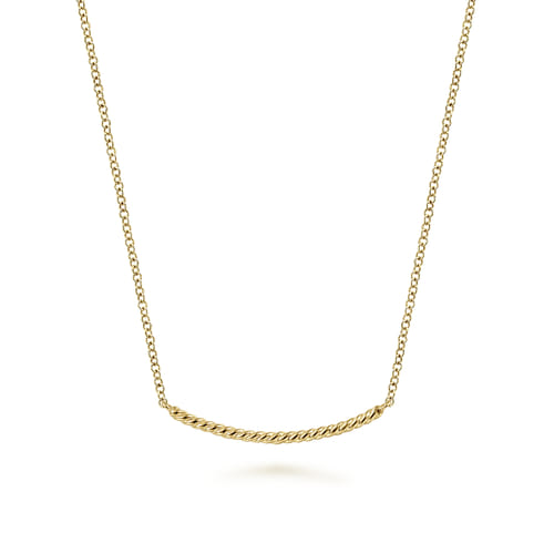 14K Yellow Gold Twisted Rope Curved Bar Necklace