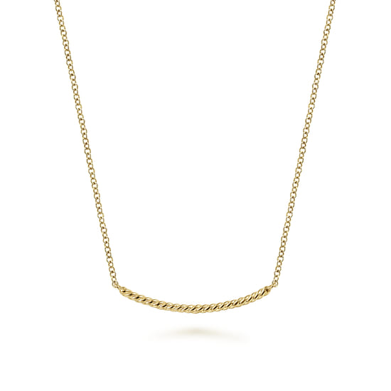 14K Yellow Gold Twisted Rope Curved Bar Necklace