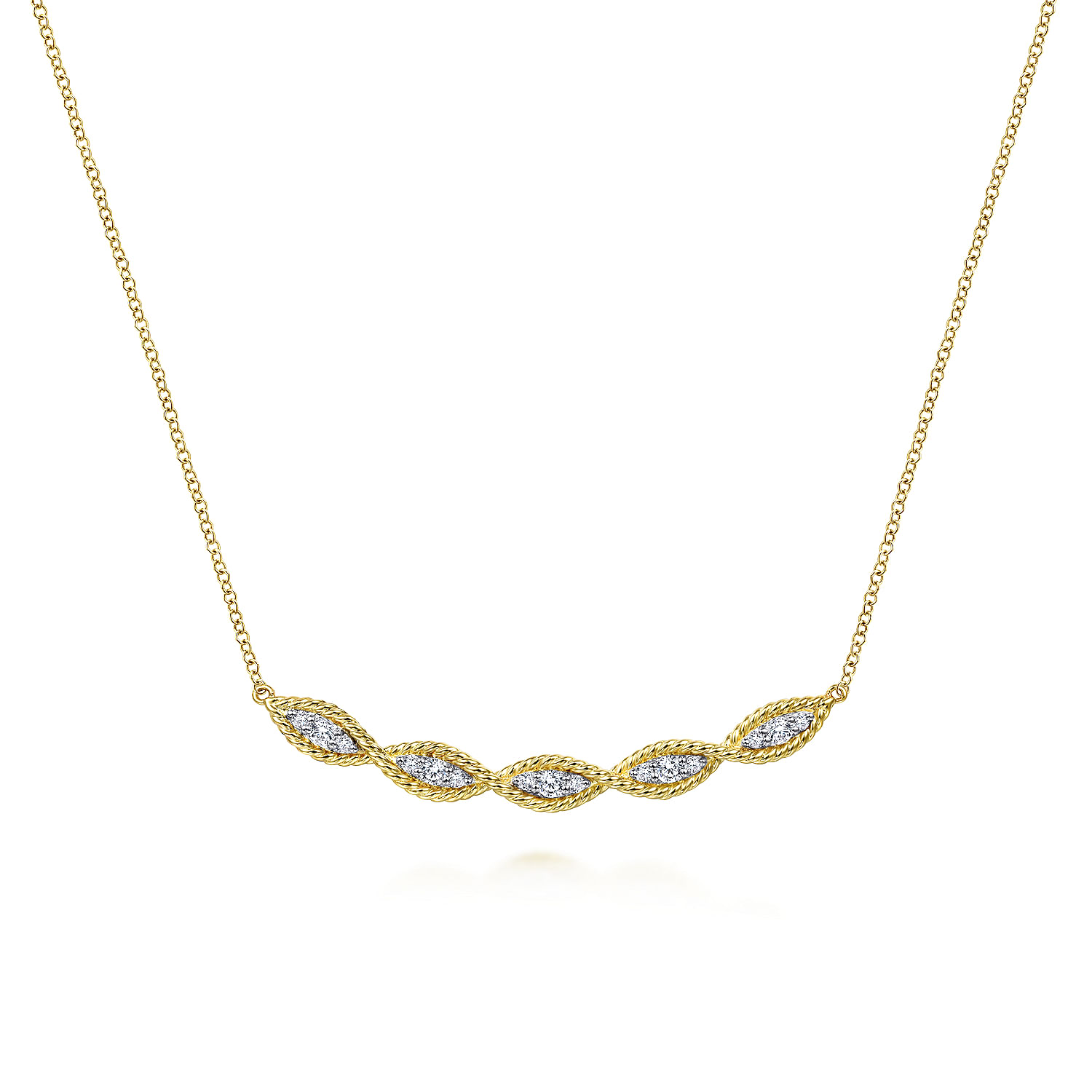 Gabriel - 14K Yellow Gold Twisted Rope Curved Diamond Bar Necklace