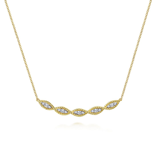 Gabriel - 14K Yellow Gold Twisted Rope Curved Diamond Bar Necklace