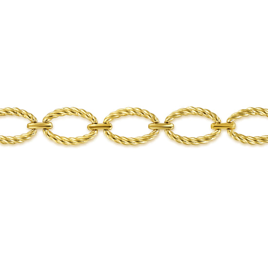 14K Yellow Gold Twisted Rope Oval Link Bracelet angle 2