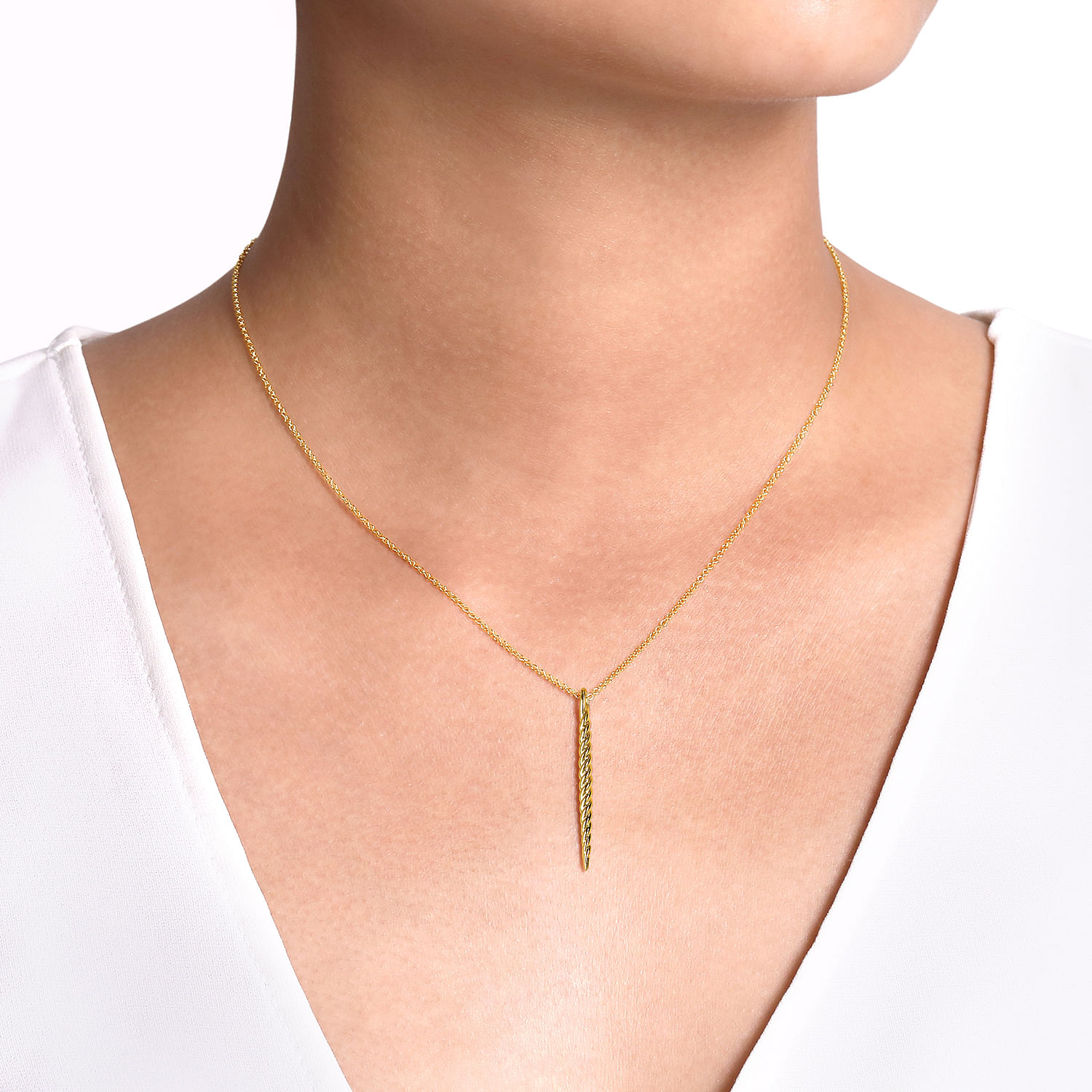 14K Yellow Gold Twisted Rope Spike Pendant Necklace