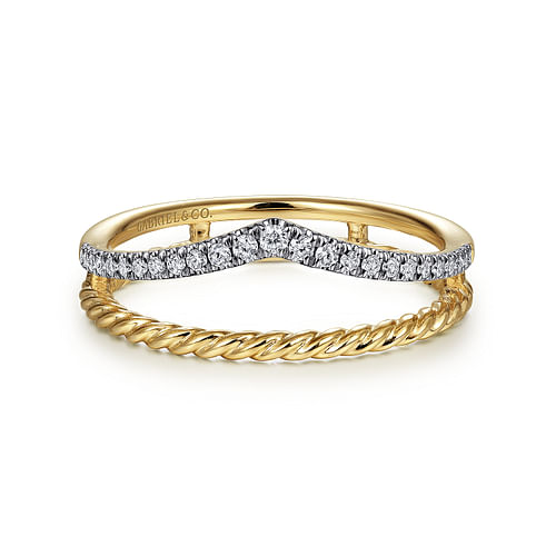 14K Yellow Gold Twisted Rope Split Shank Diamond Ring