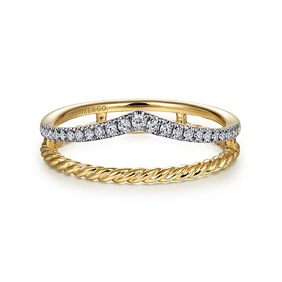 Gabriel - 14K Yellow Gold Twisted Rope Split Shank Diamond Ring