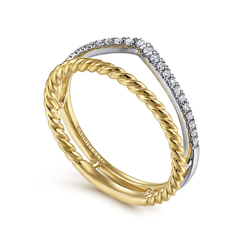 14K Yellow Gold Twisted Rope Split Shank Diamond Ring