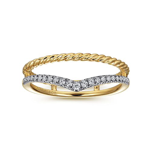 14K Yellow Gold Twisted Rope Split Shank Diamond Ring