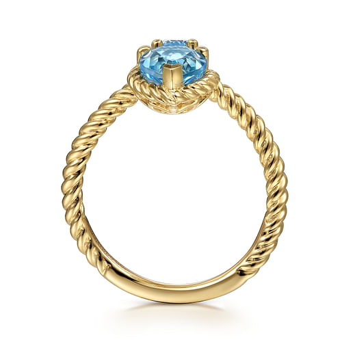 14K Yellow Gold Twisted Rope Two Stone Ring