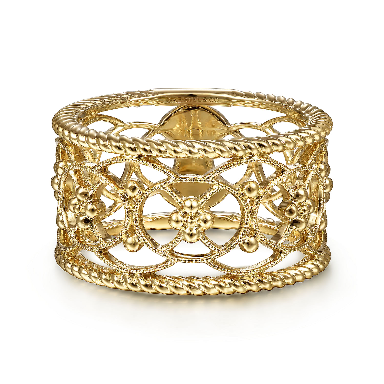 Gabriel - 14K Yellow Gold Twisted Rope and Bujukan Bead Wide Band Ring
