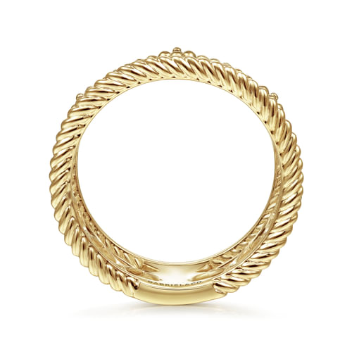 14K Yellow Gold Twisted Rope and Bujukan Bead Wide Band Ring